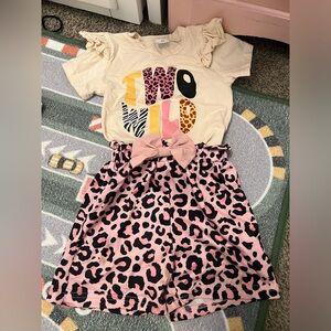 Two Wild Graphic Tee and Pink Leopard Shorts Set